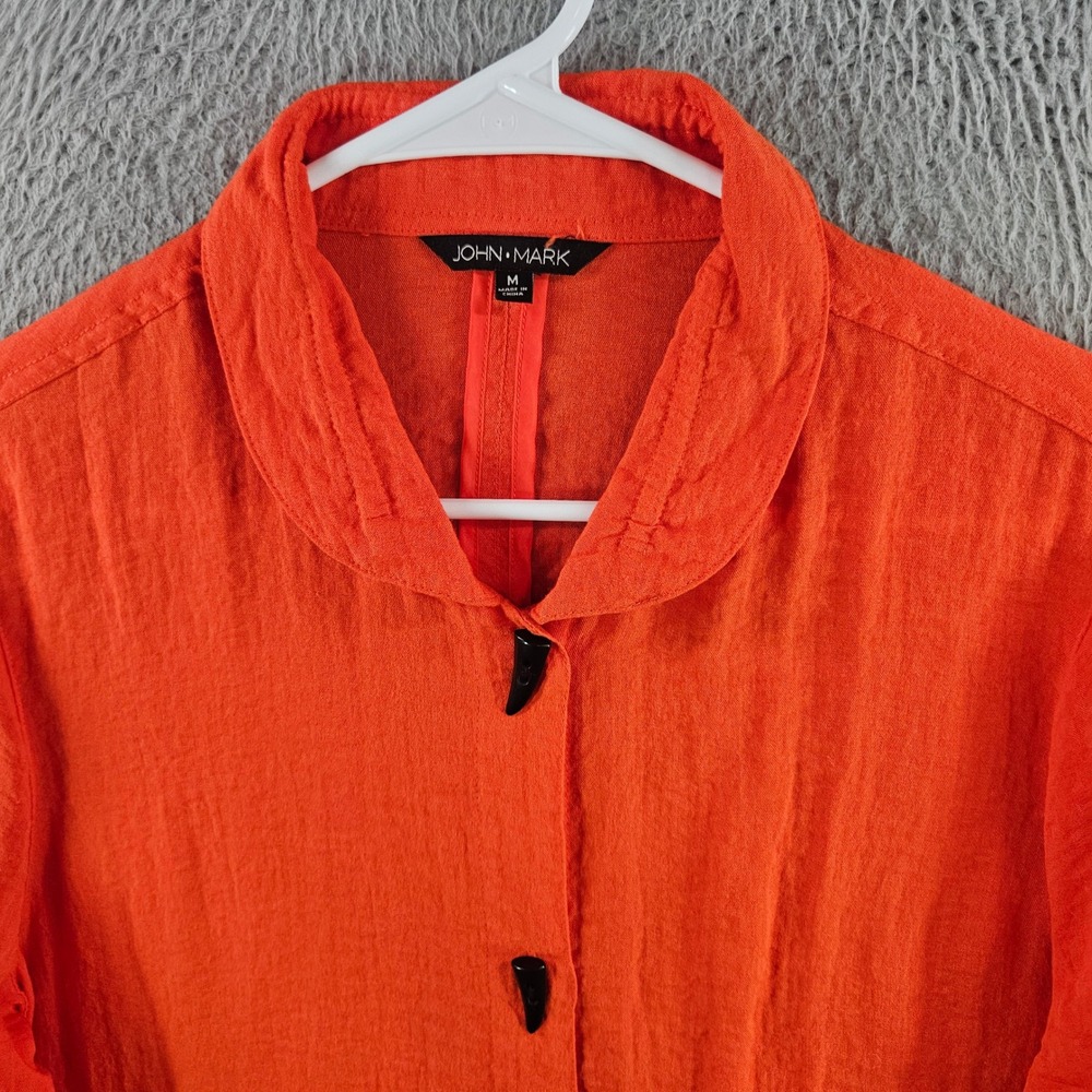 John Mark Orange Textured Button Front Shirt Togg… - image 3